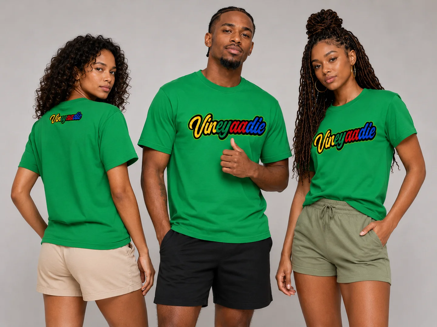 Models wearing the green Vineyaadie Wordmark T-Shirt