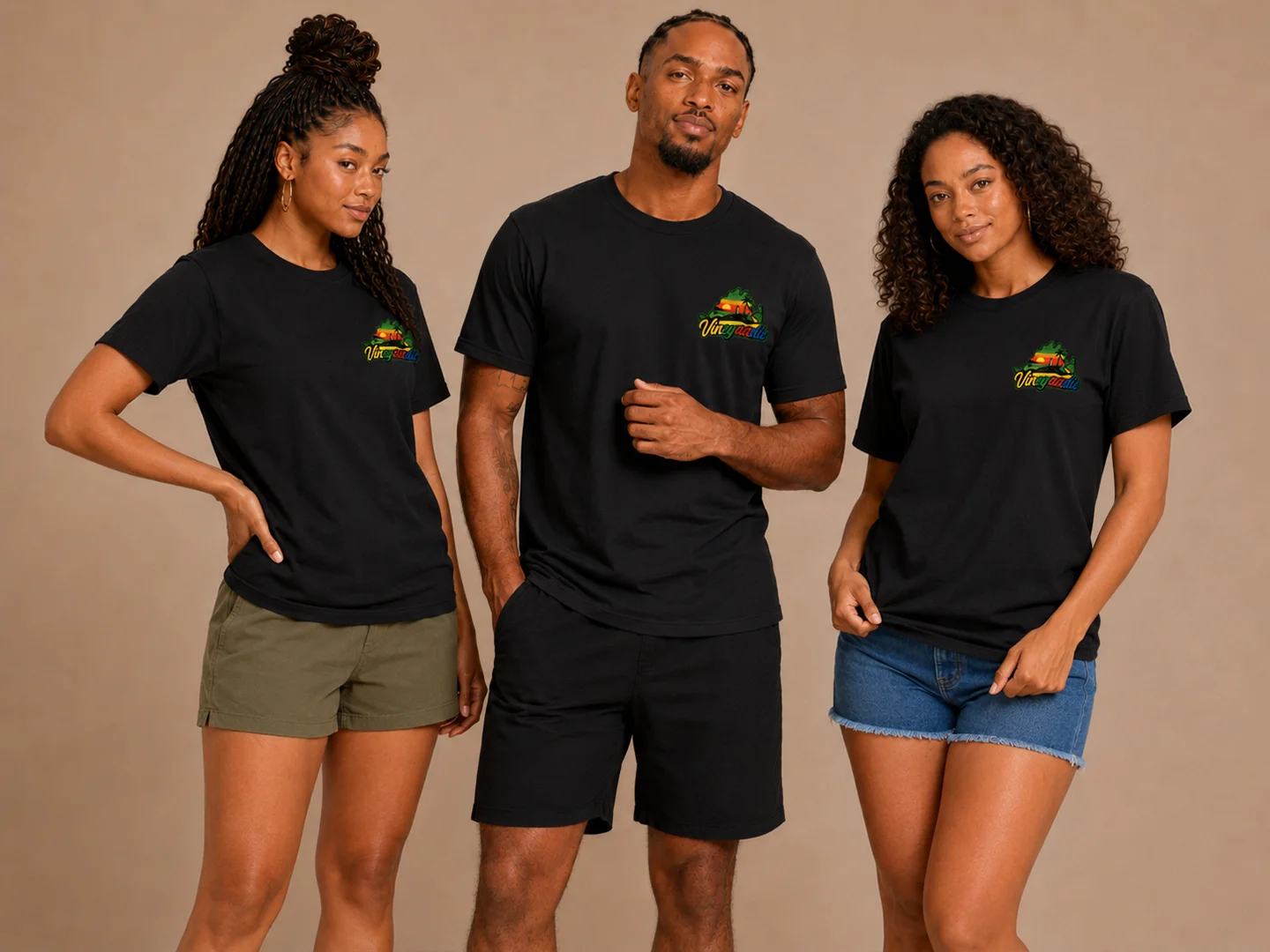 Models wearing the black Martha's Vineyard Map T-Shirt