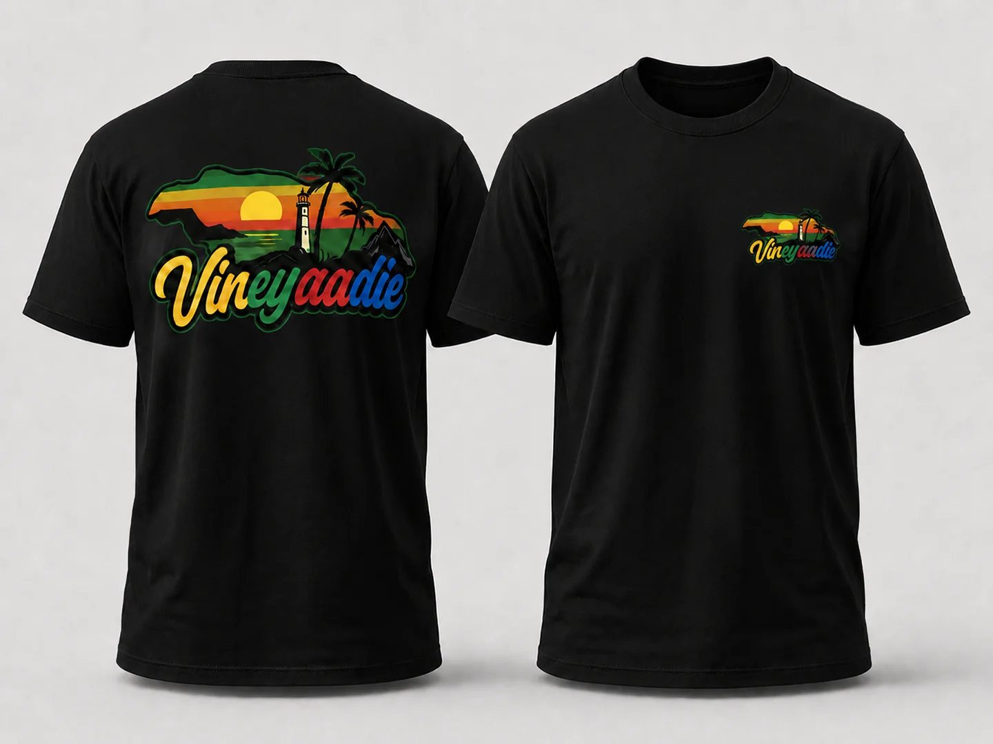 Jamaica Island Logo T-Shirt in Black, front and back product mockup