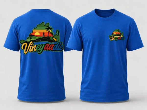 Martha’s Vineyard Map T-Shirt in Blue, front and back product mockup