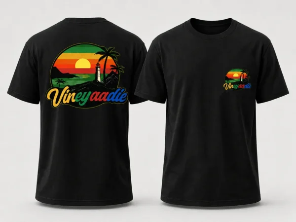 Sunset Circle Logo T-Shirt in Black, front and back product mockup