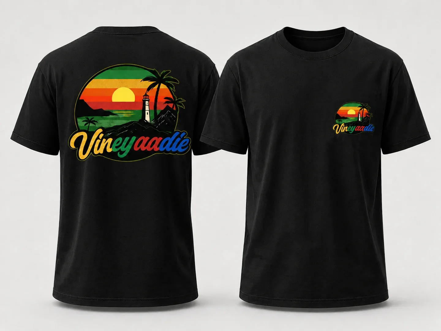 Sunset Circle Logo T-Shirt in Black, front and back product mockup