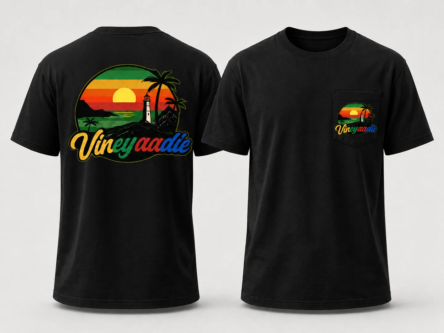 Sunset Circle Logo T-Shirt in Black, front and back product mockup