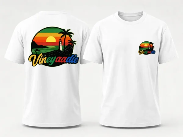 Sunset Circle Logo T-Shirt in White, front and back product mockup