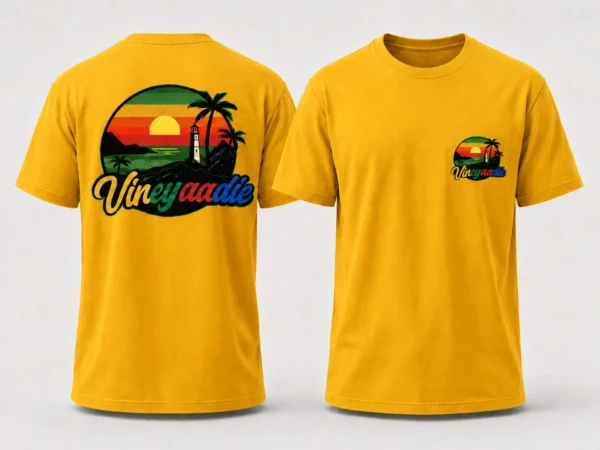 Sunset Circle Logo T-Shirt in Yellow, front and back product mockup