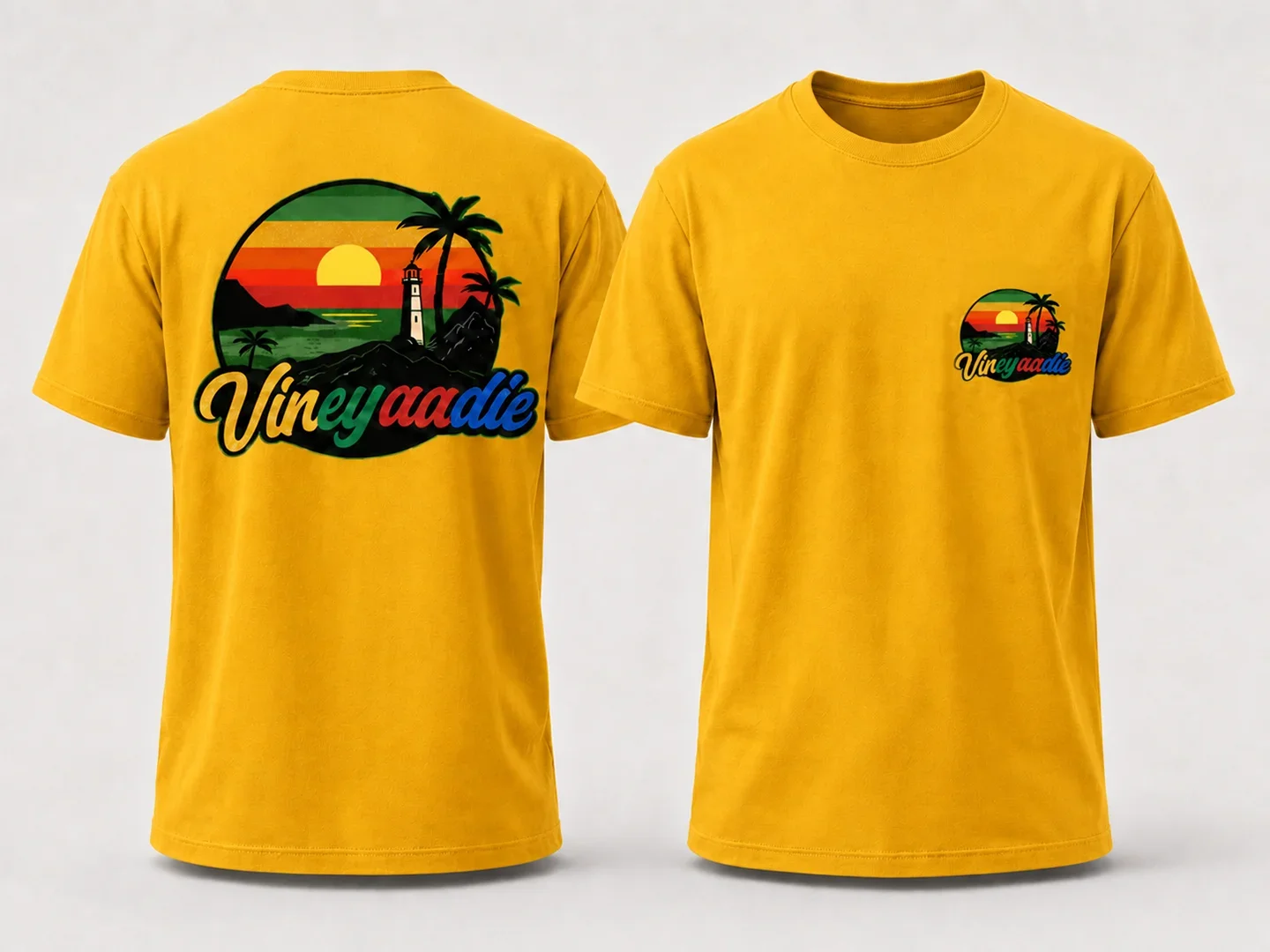 Sunset Circle Logo T-Shirt in Yellow, front and back product mockup