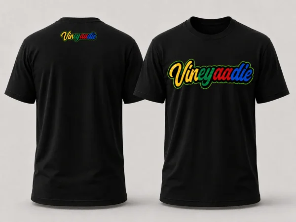 Vineyaadie Wordmark T-Shirt in Black, front and back product mockup
